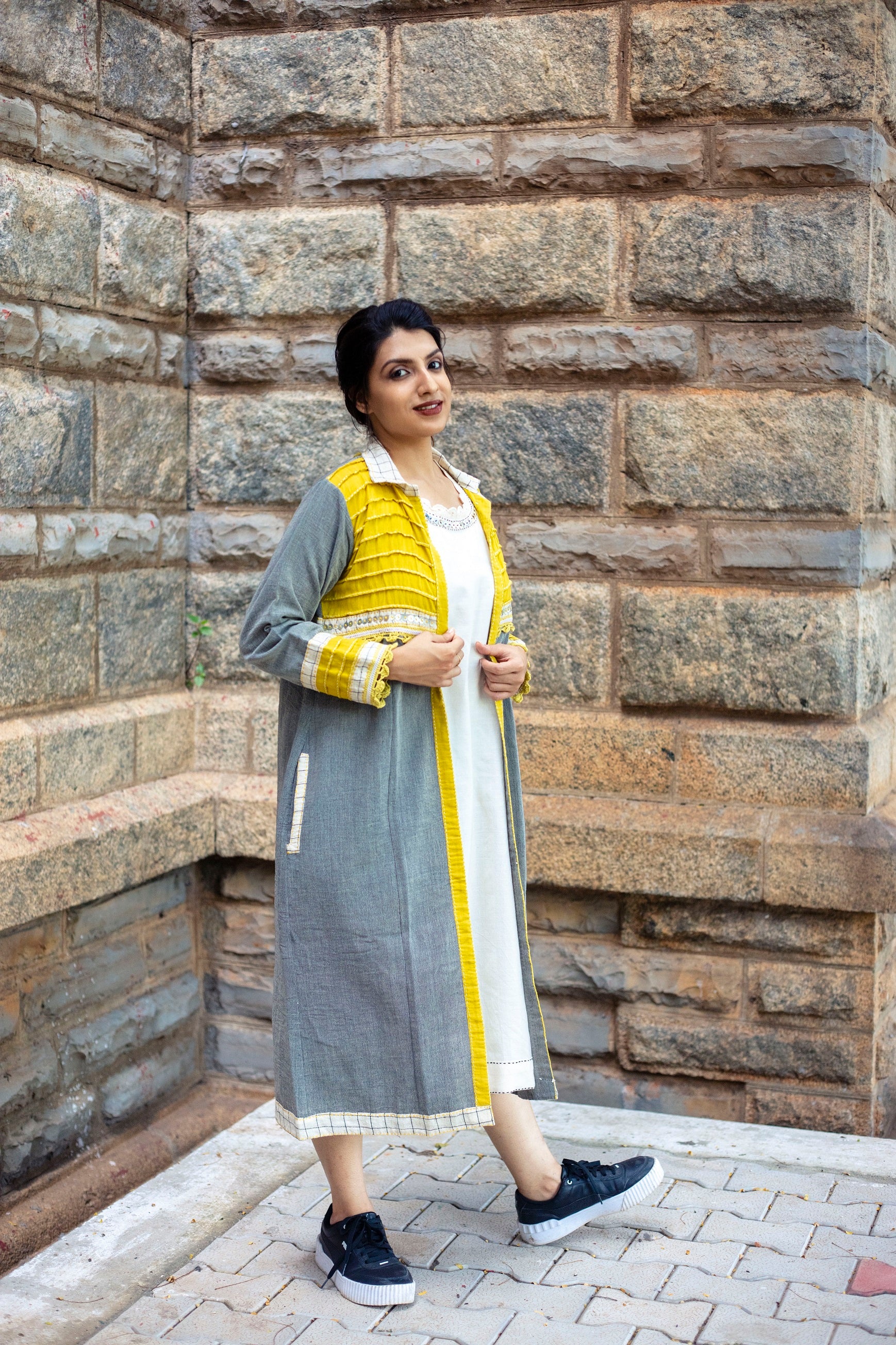 Luna Grey Jacket With Tucks Yoke