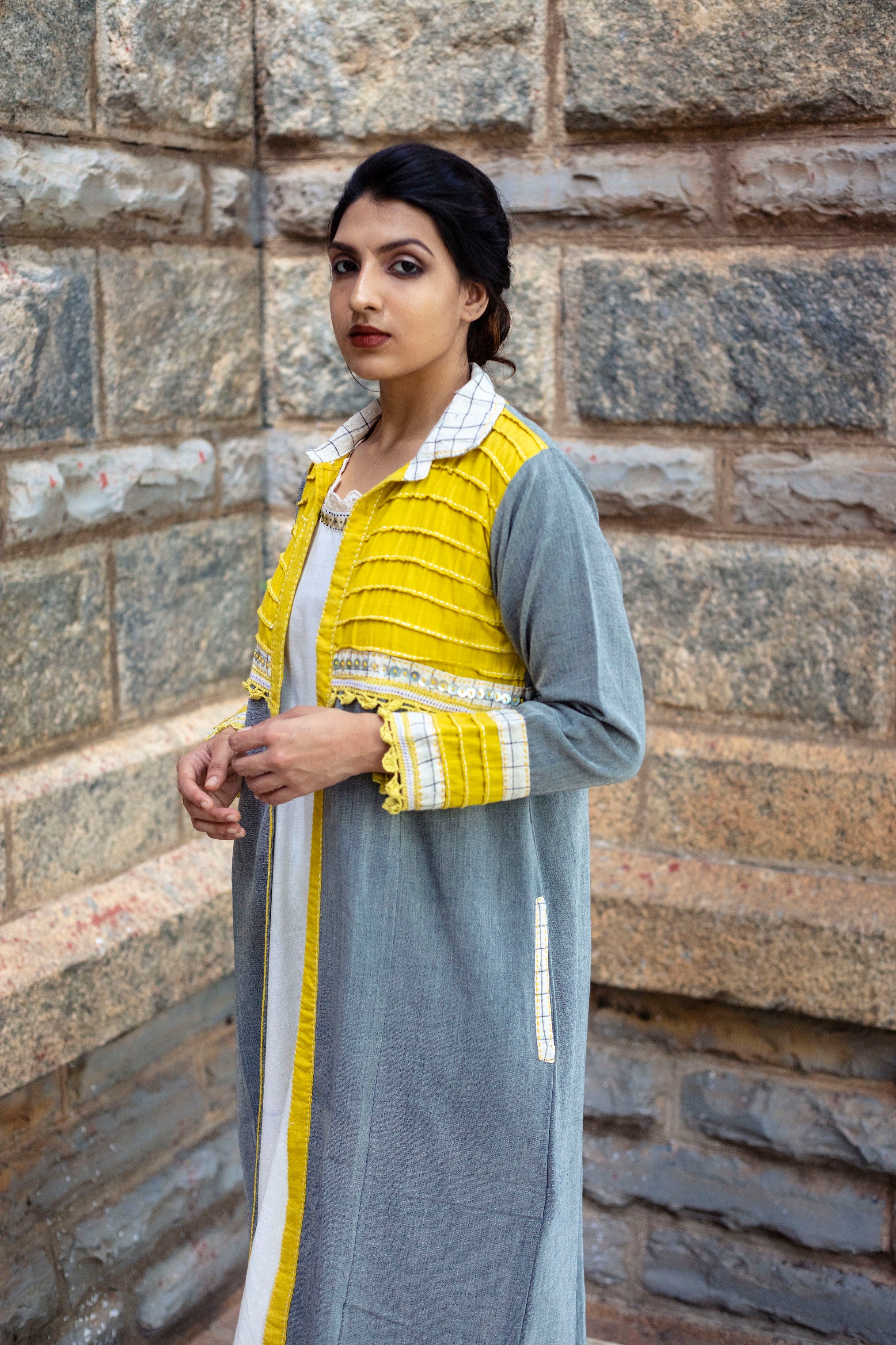 Luna Grey Jacket With Tucks Yoke