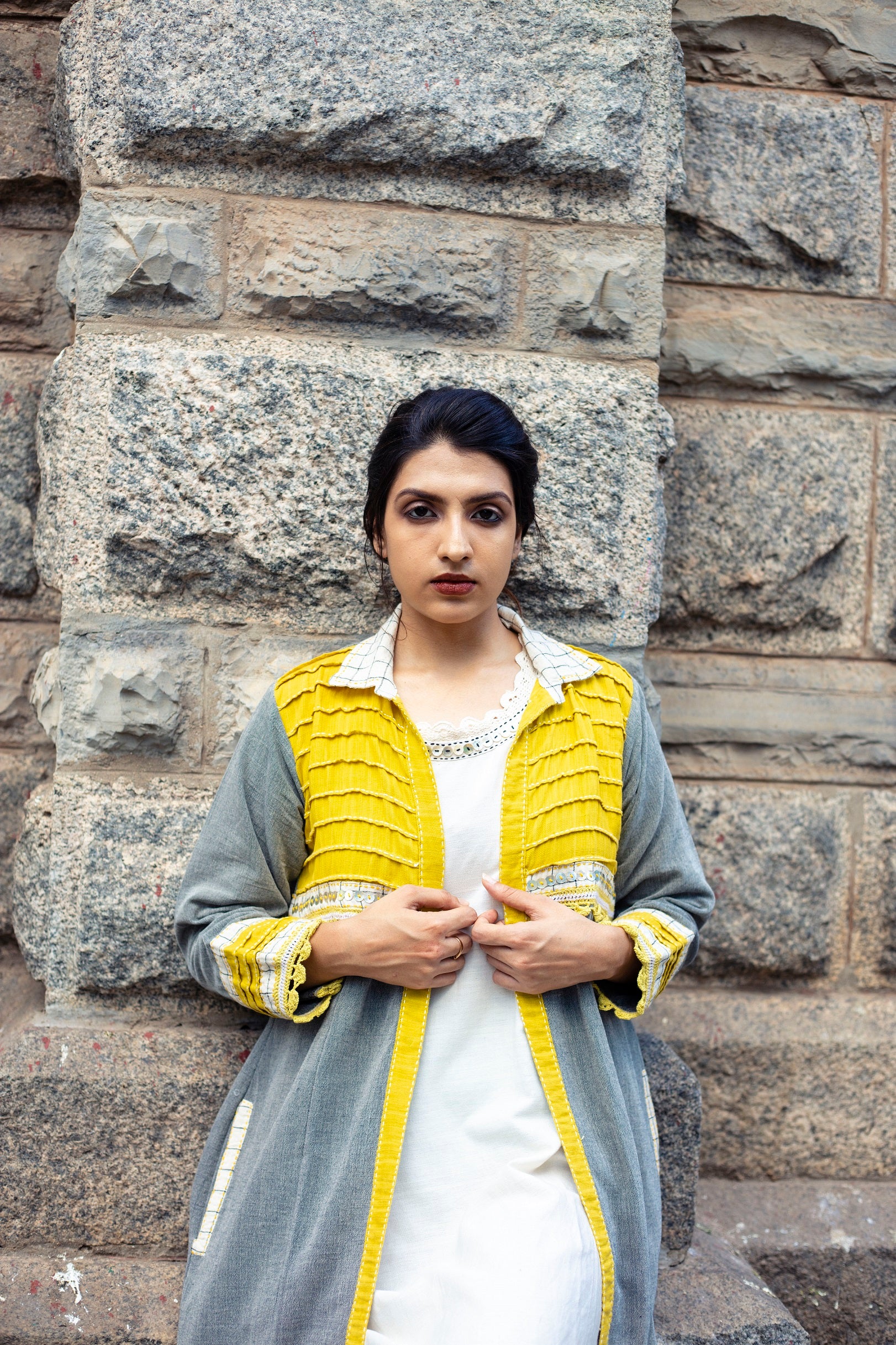 Luna Grey Jacket With Tucks Yoke