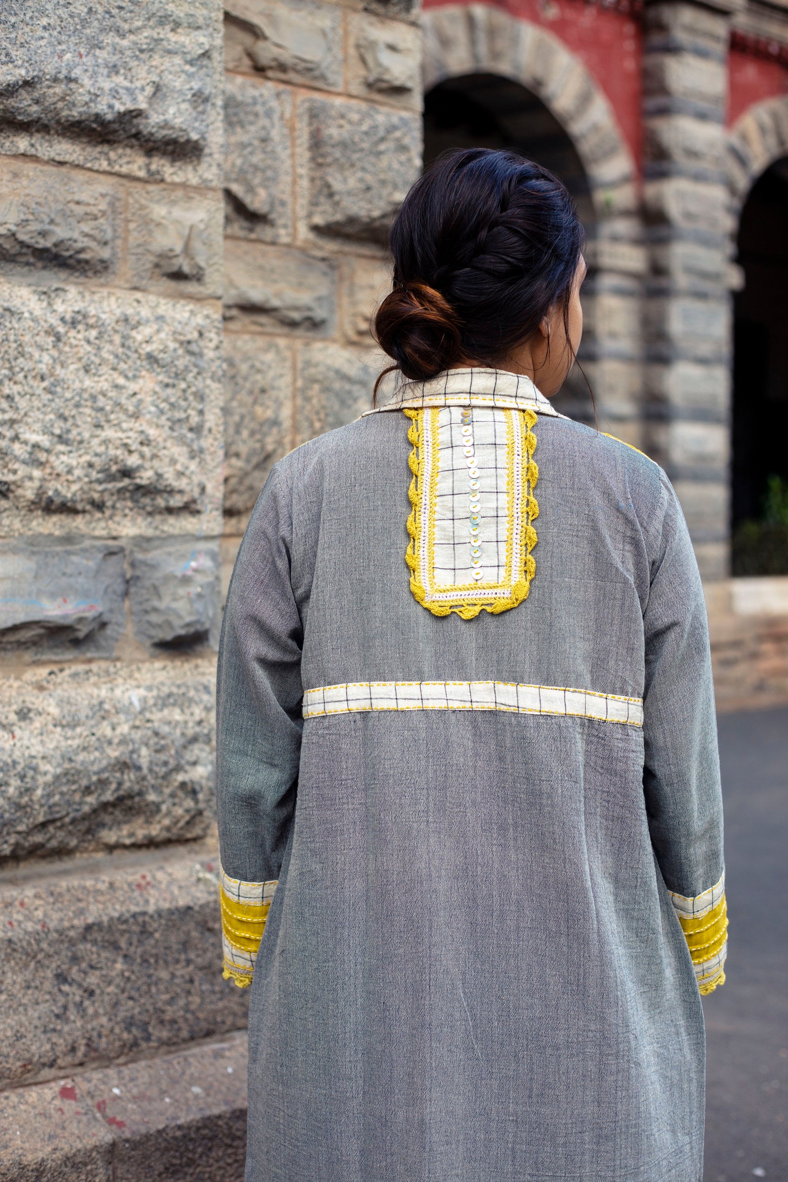 Luna Grey Jacket With Tucks Yoke