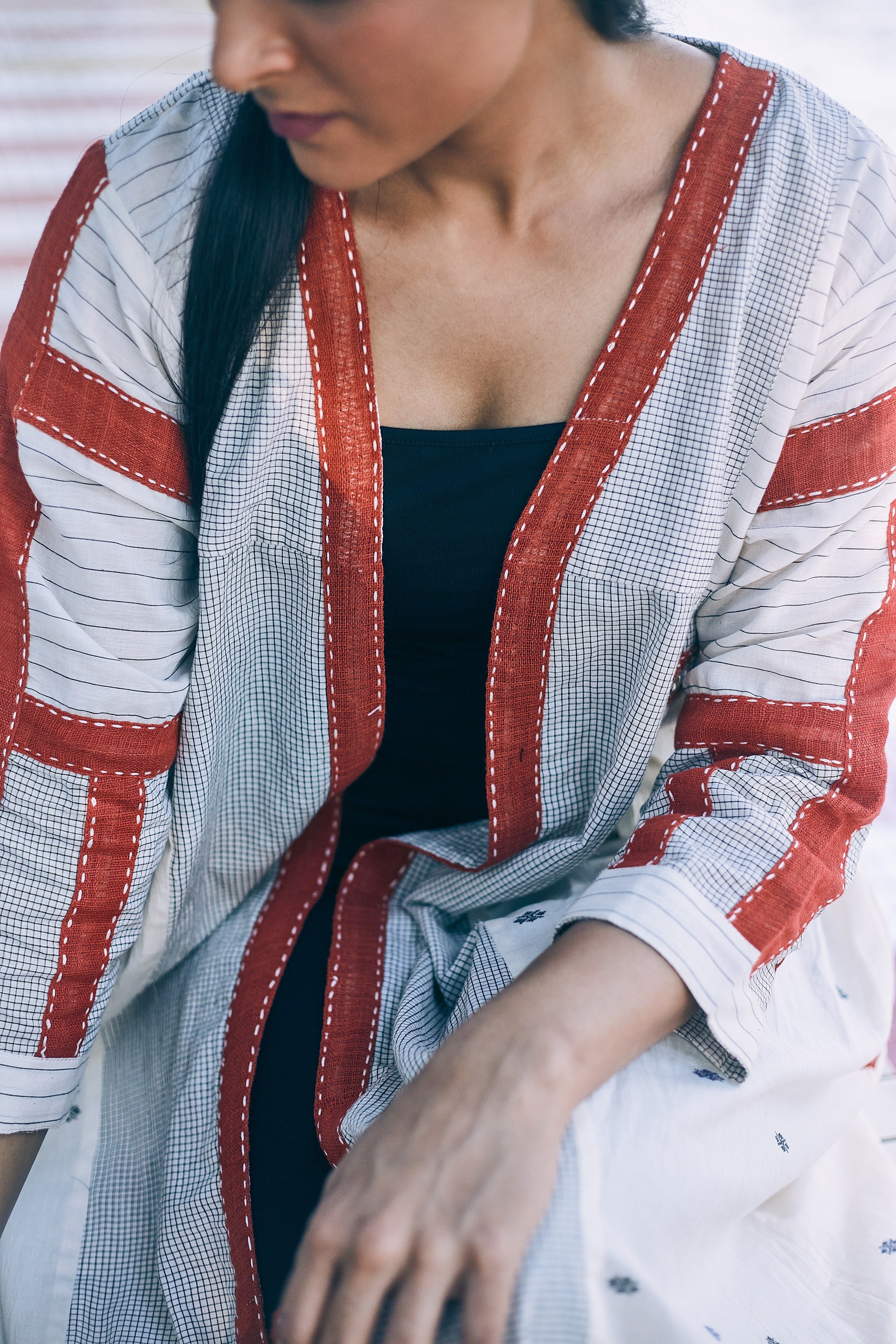 Ivory Mahi Cotton Jacket - Front Detail Image