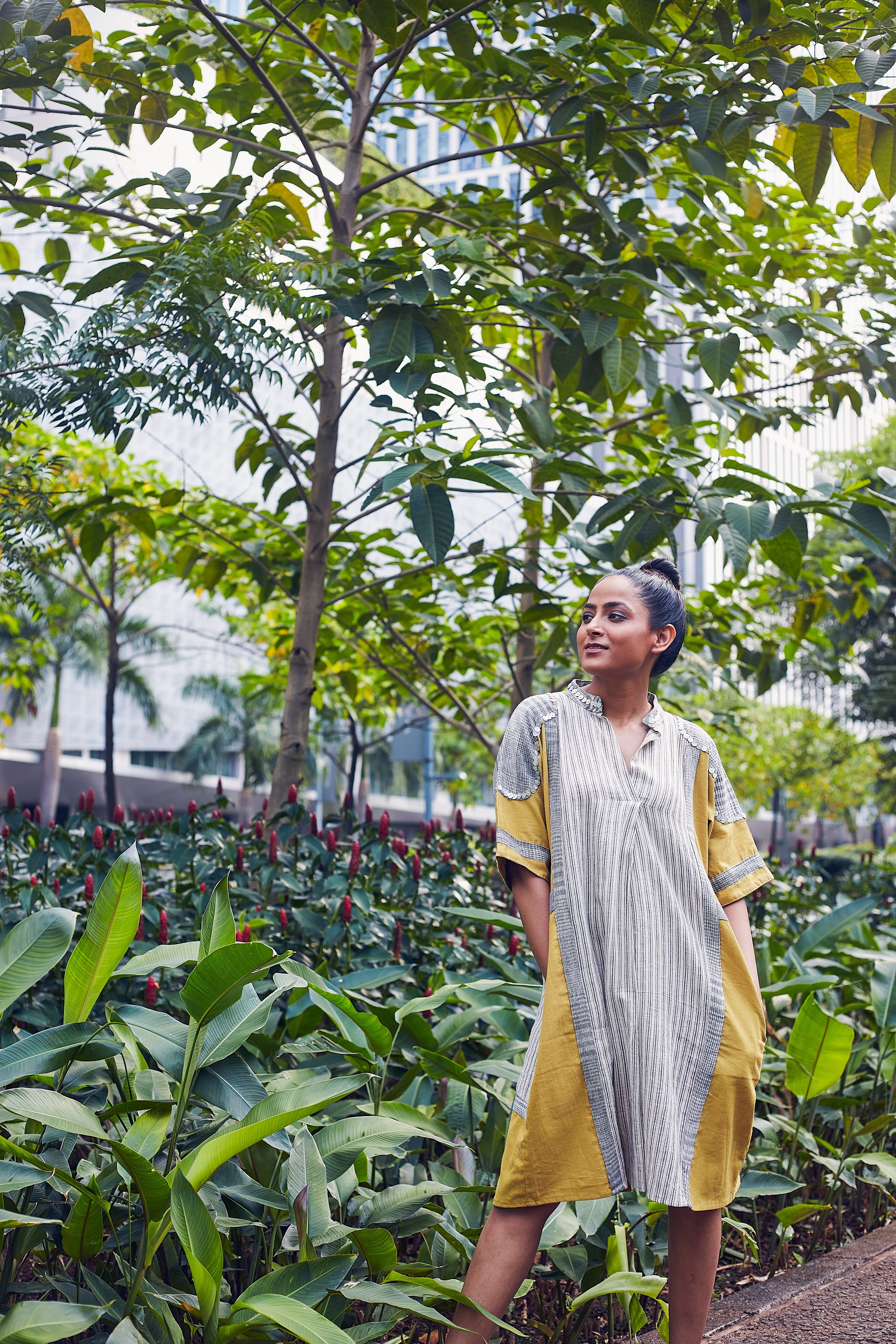 Ivory Purna Knee Length Cotton Dress - Styled Image