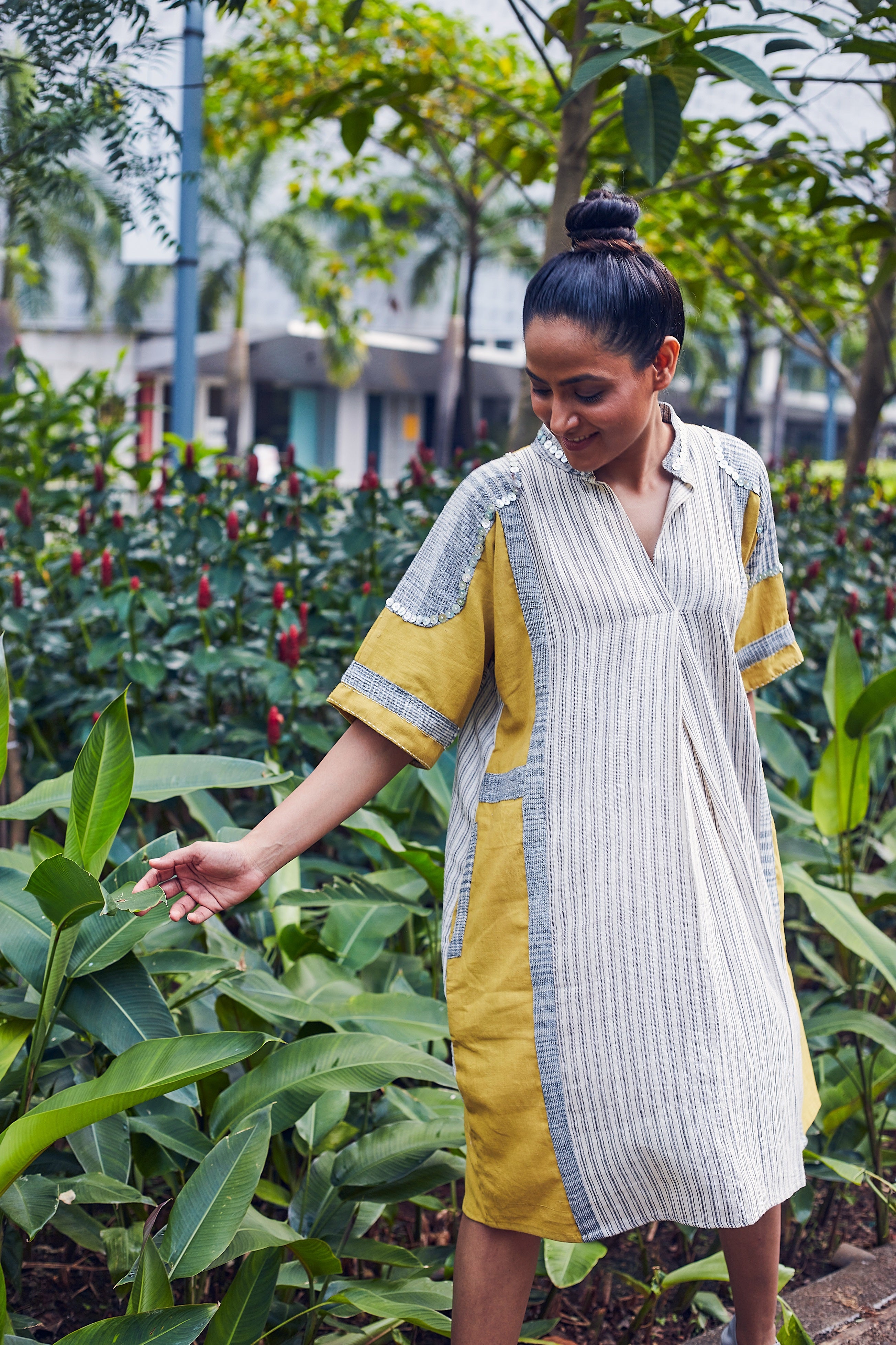 Ivory Purna Knee Length Cotton Dress - Front Image