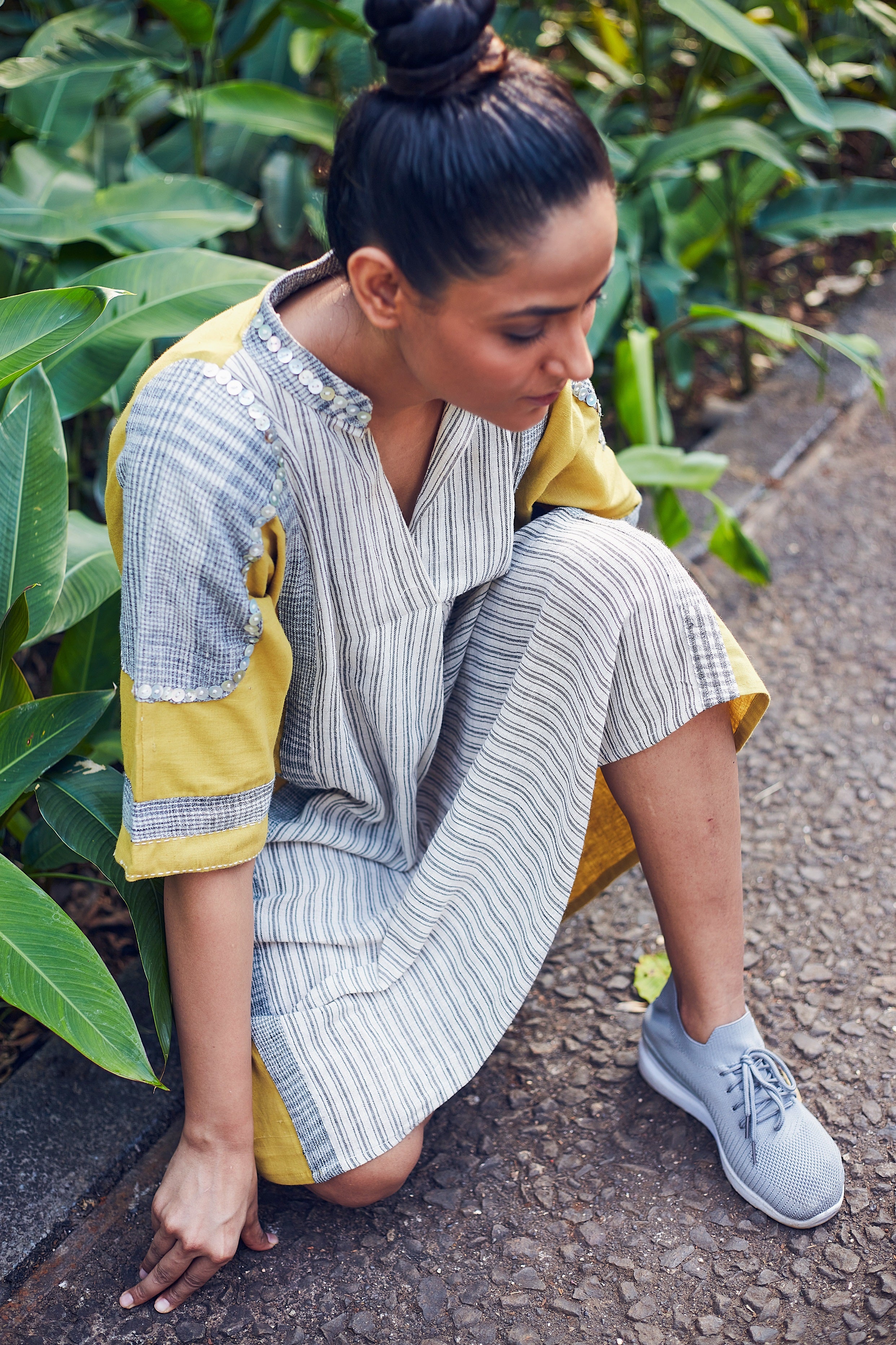 Ivory Purna Knee Length Cotton Dress - Styled Image