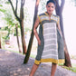Grey-Mustard Kosi Sleeveless Cotton Dress - Front Image