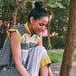 Grey-Mustard Kosi Sleeveless Cotton Dress - Front Detail Image