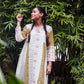 Ivory-Mustard Sina Loose Fit Cotton Dress - Front Image