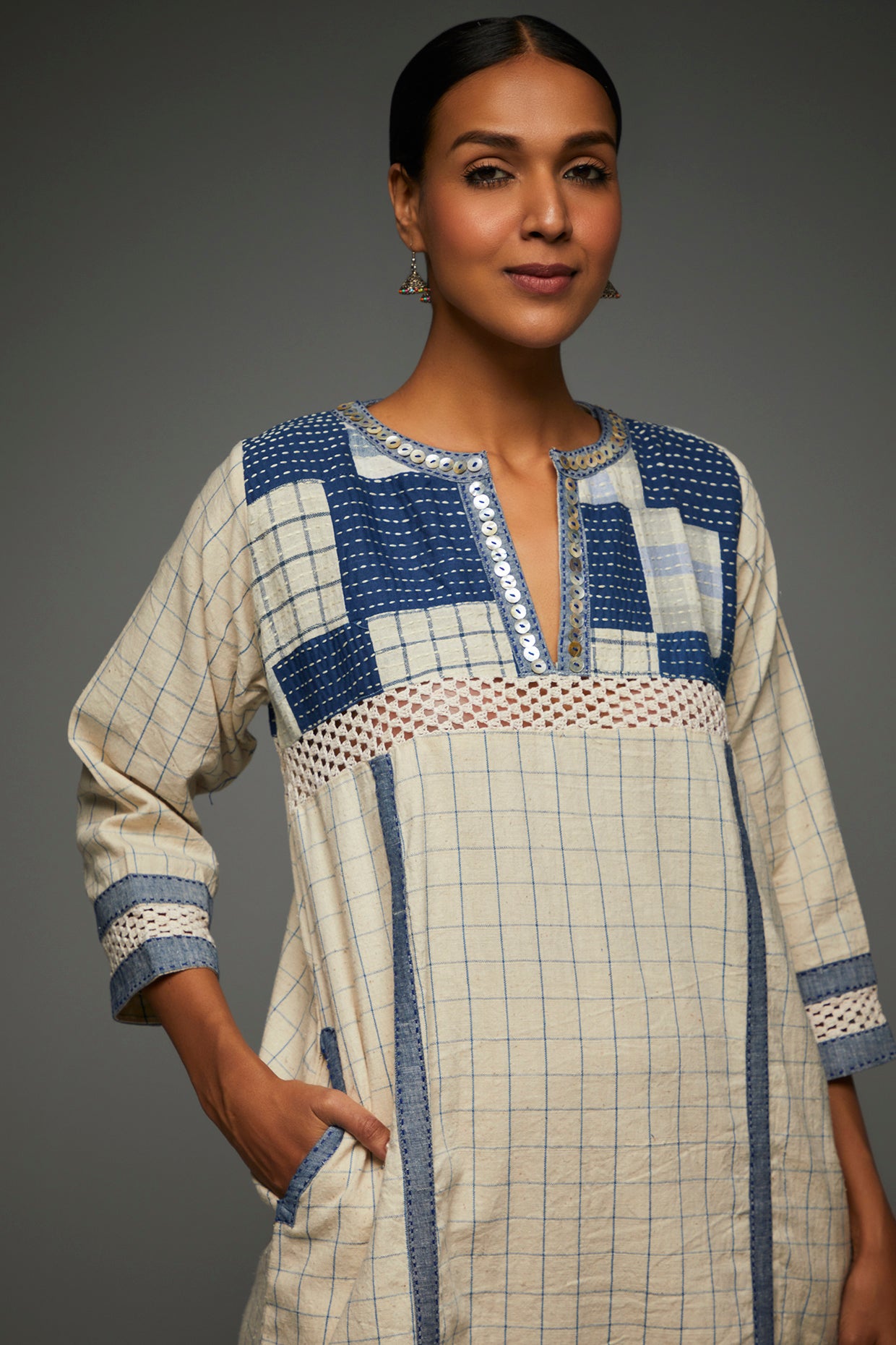 Anaya Patchwork Dress - Front Detail Image