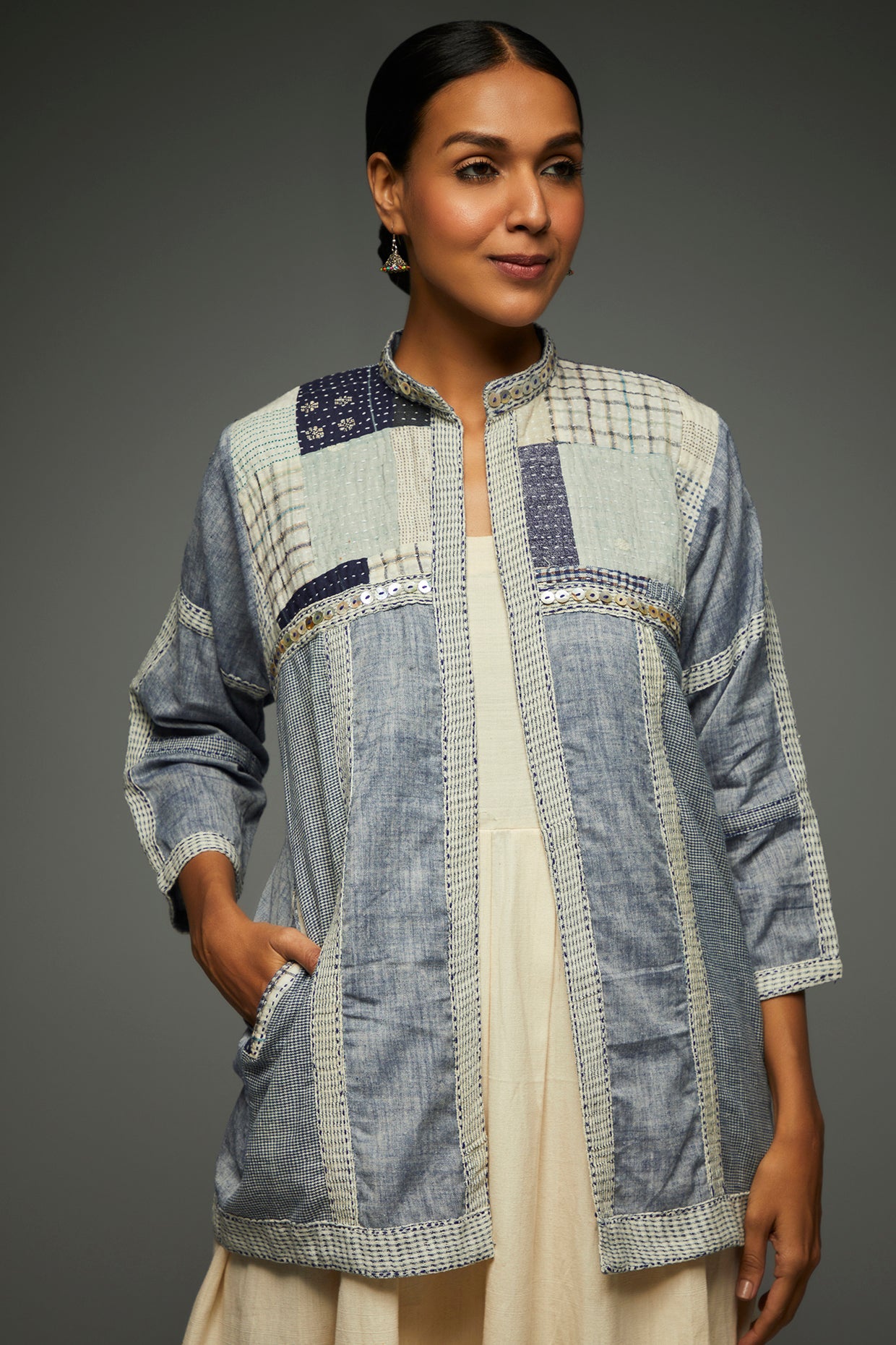 Roohi Patchwork Short Jacket - Front Detail Image
