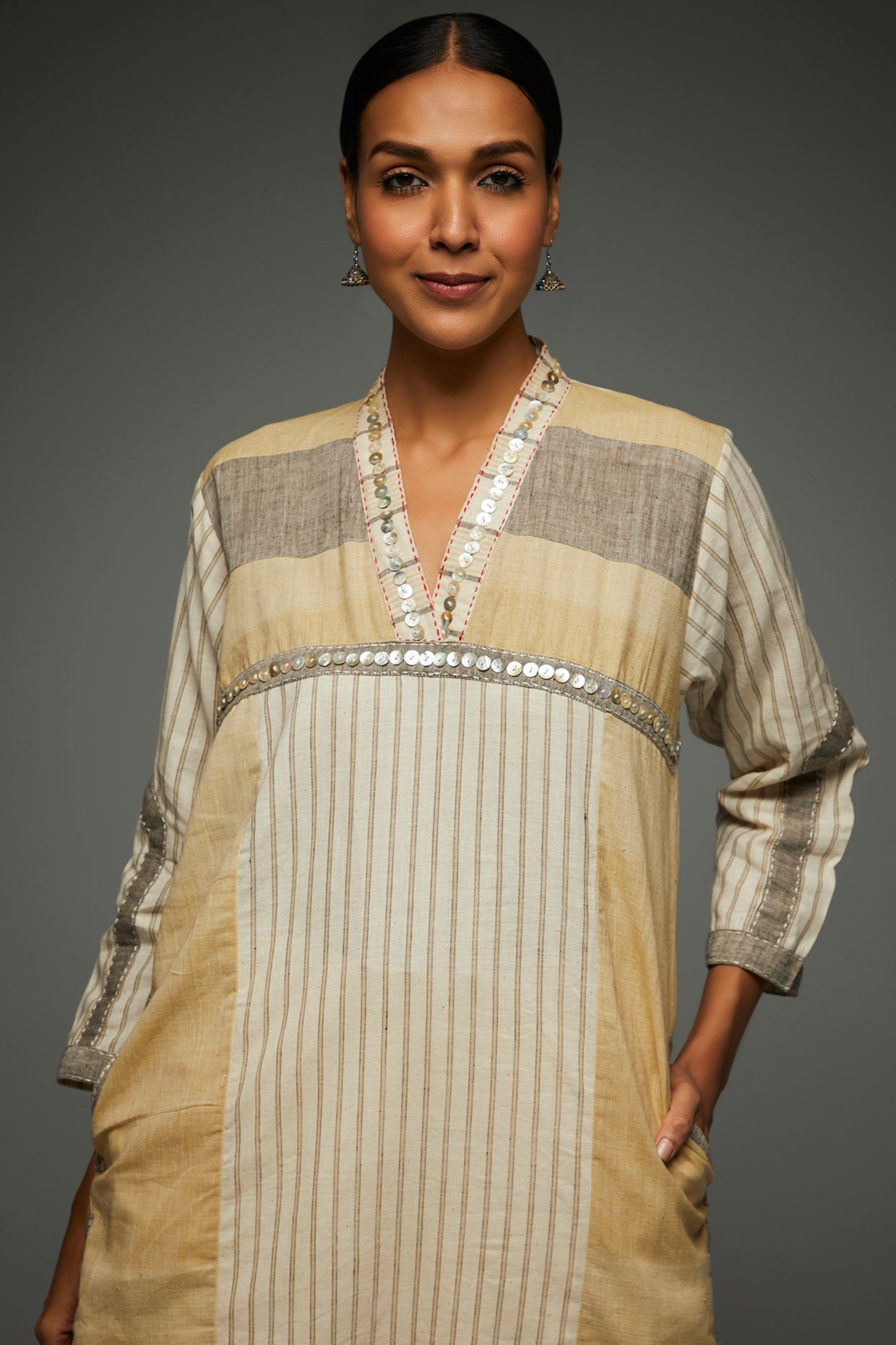 Nirvi Striped Tunic - Front Detail Image