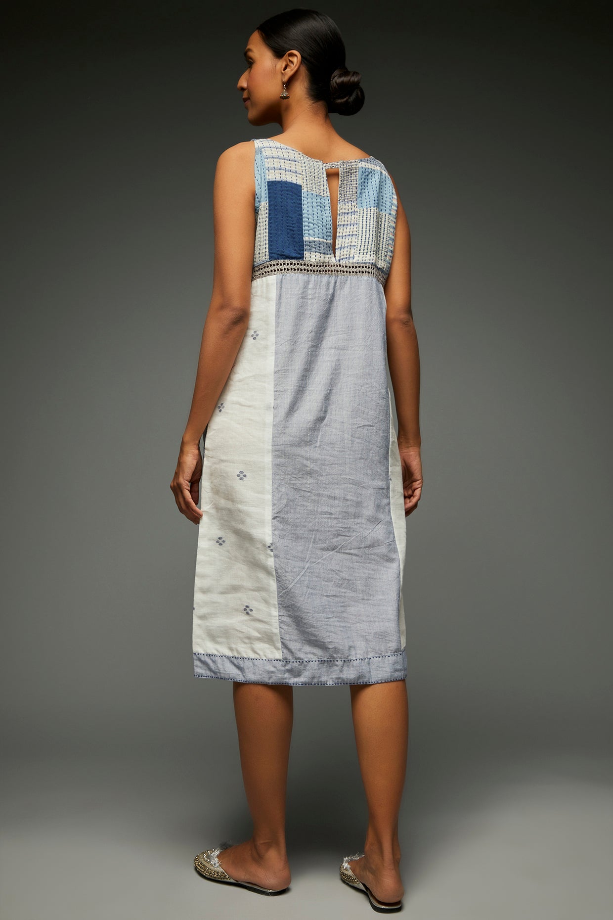 Zoya Ivory Sleeveless Patchwork Dress - Back Image