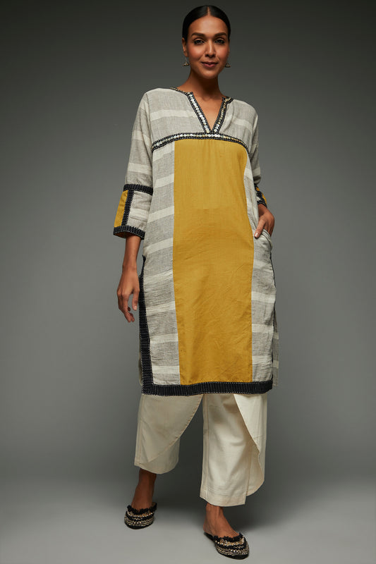 Navi Mustard Striped Tunic - Front Image