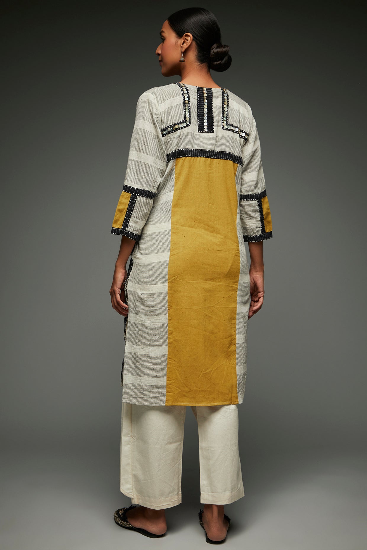 Navi Mustard Striped Tunic - Back Image