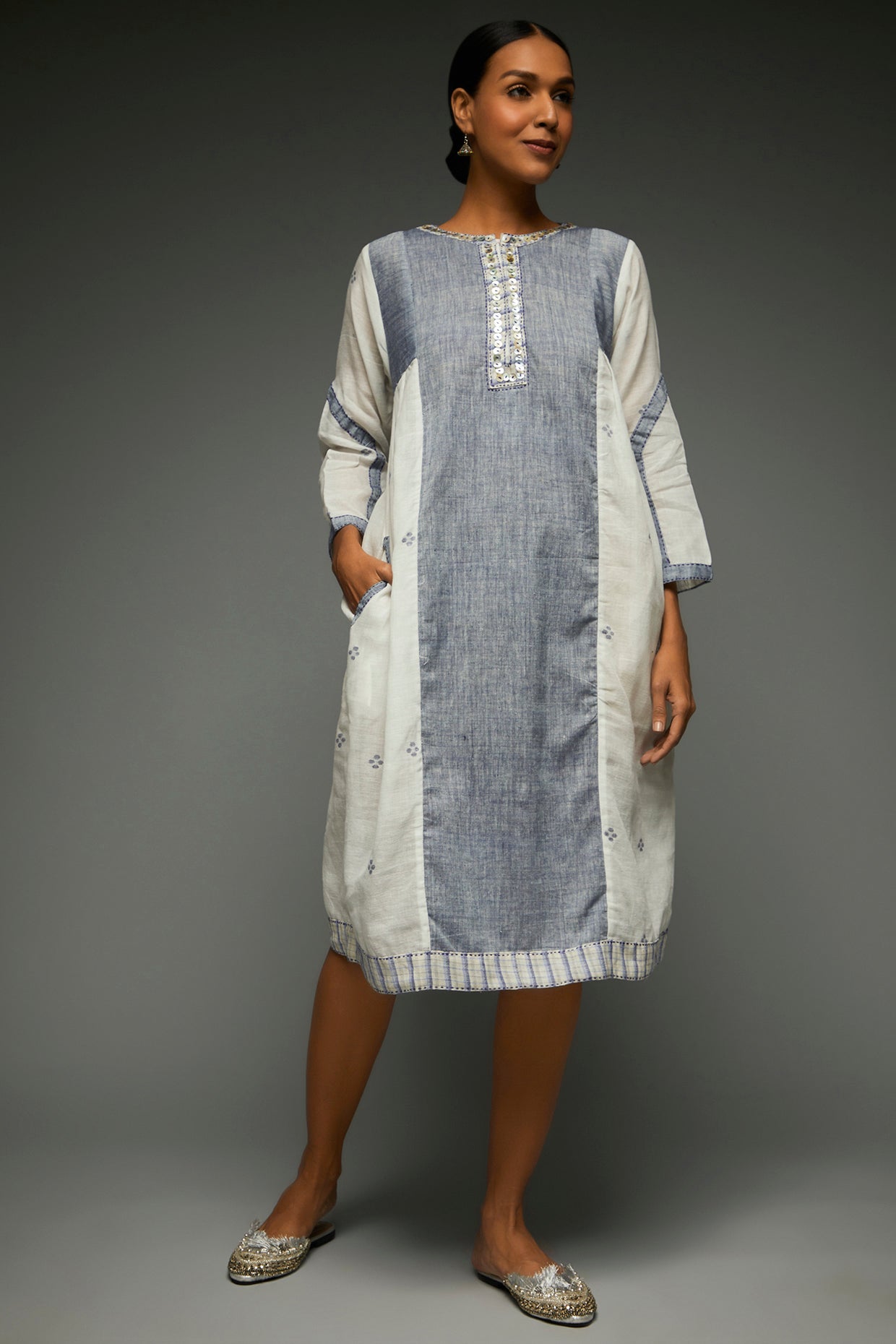 Kiara Jamdani Sky Blue Dress - Front Image