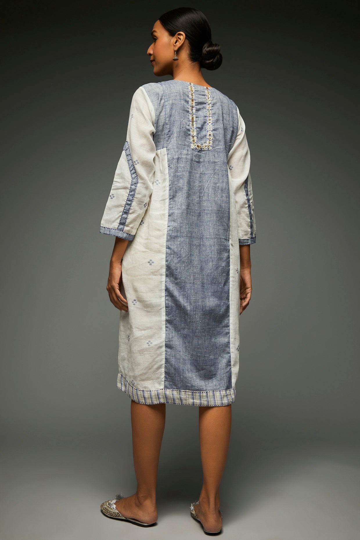 Kiara Jamdani Sky Blue Dress - Back Image