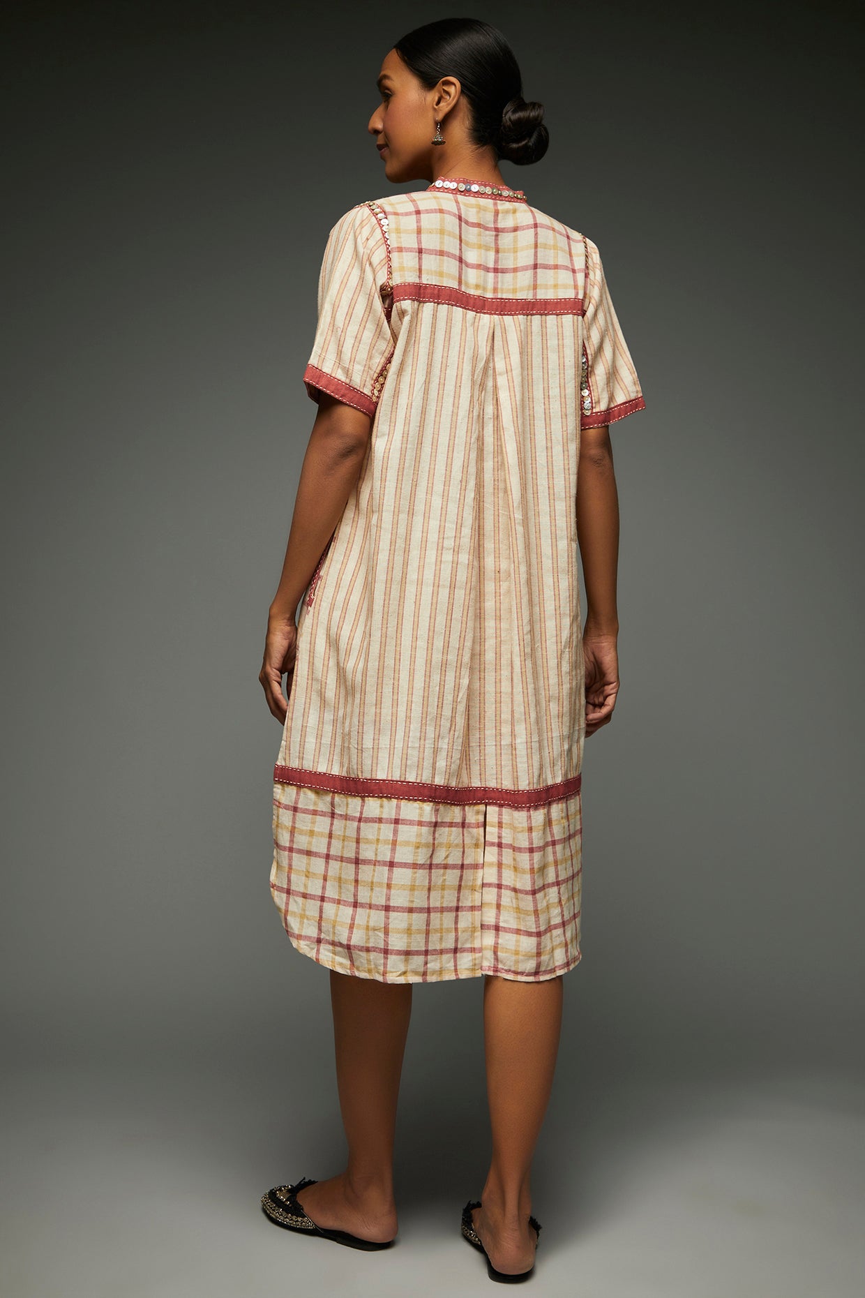 Rumi Striped Beige Dress - Back Image