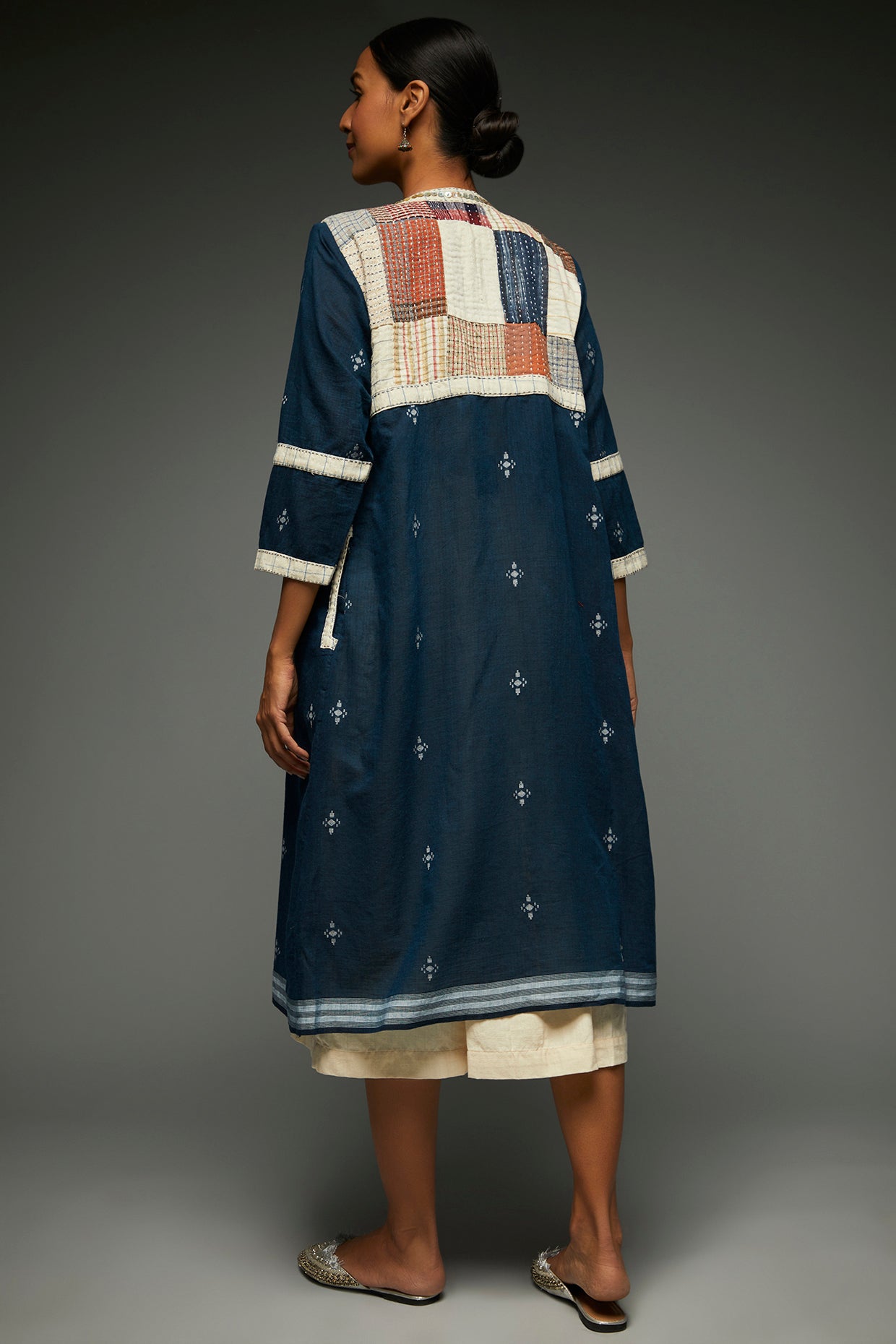 Aadya Cobalt Blue Long Jacket - Back Image