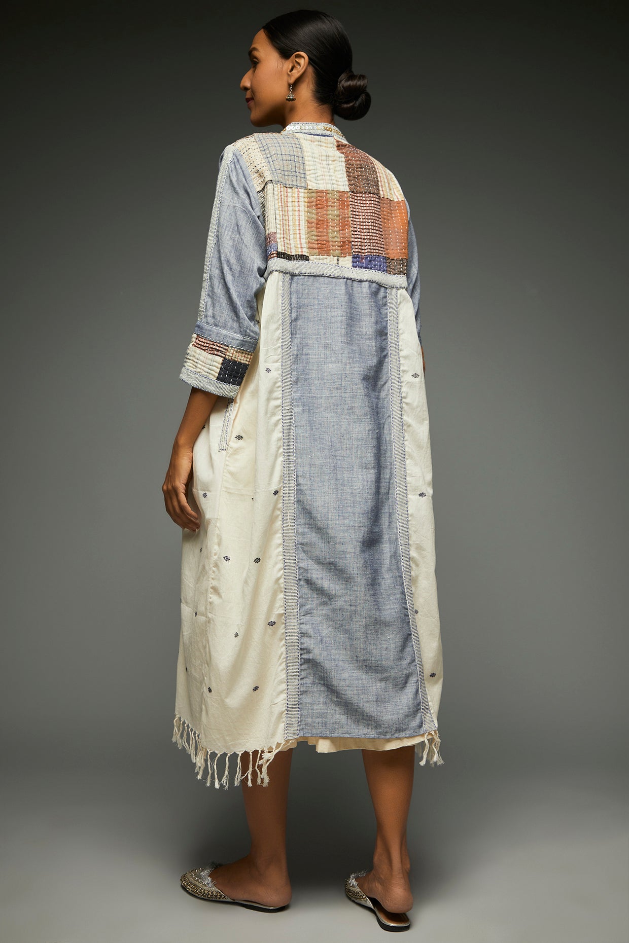 Preesha Sky Blue Patchwork Jacket - Back Image