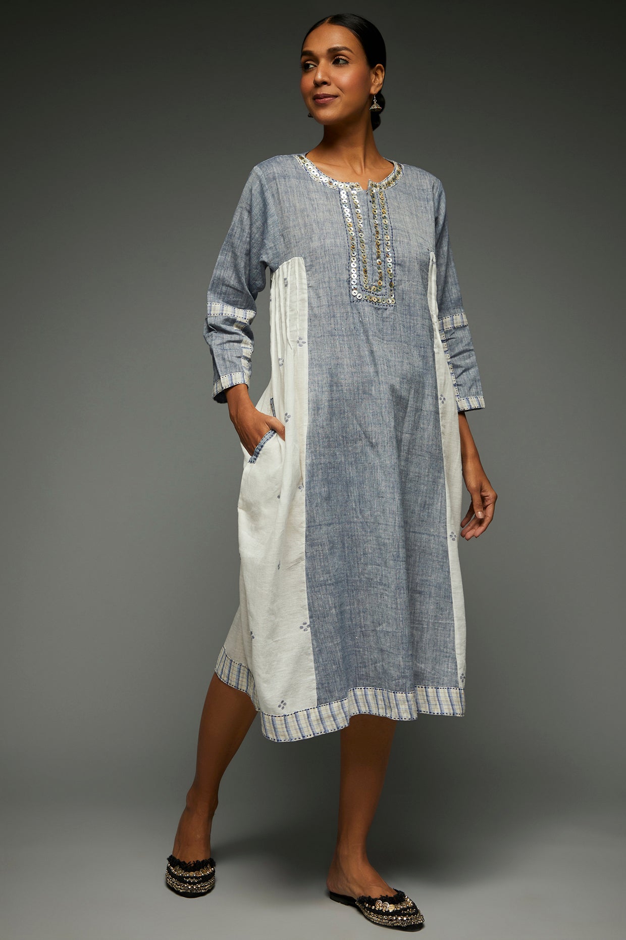 Rayala Jamdani Sky Blue Dress - Front Image
