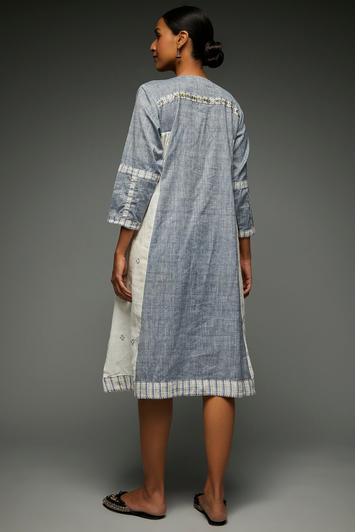 Rayala Jamdani Sky Blue Dress - Back Image