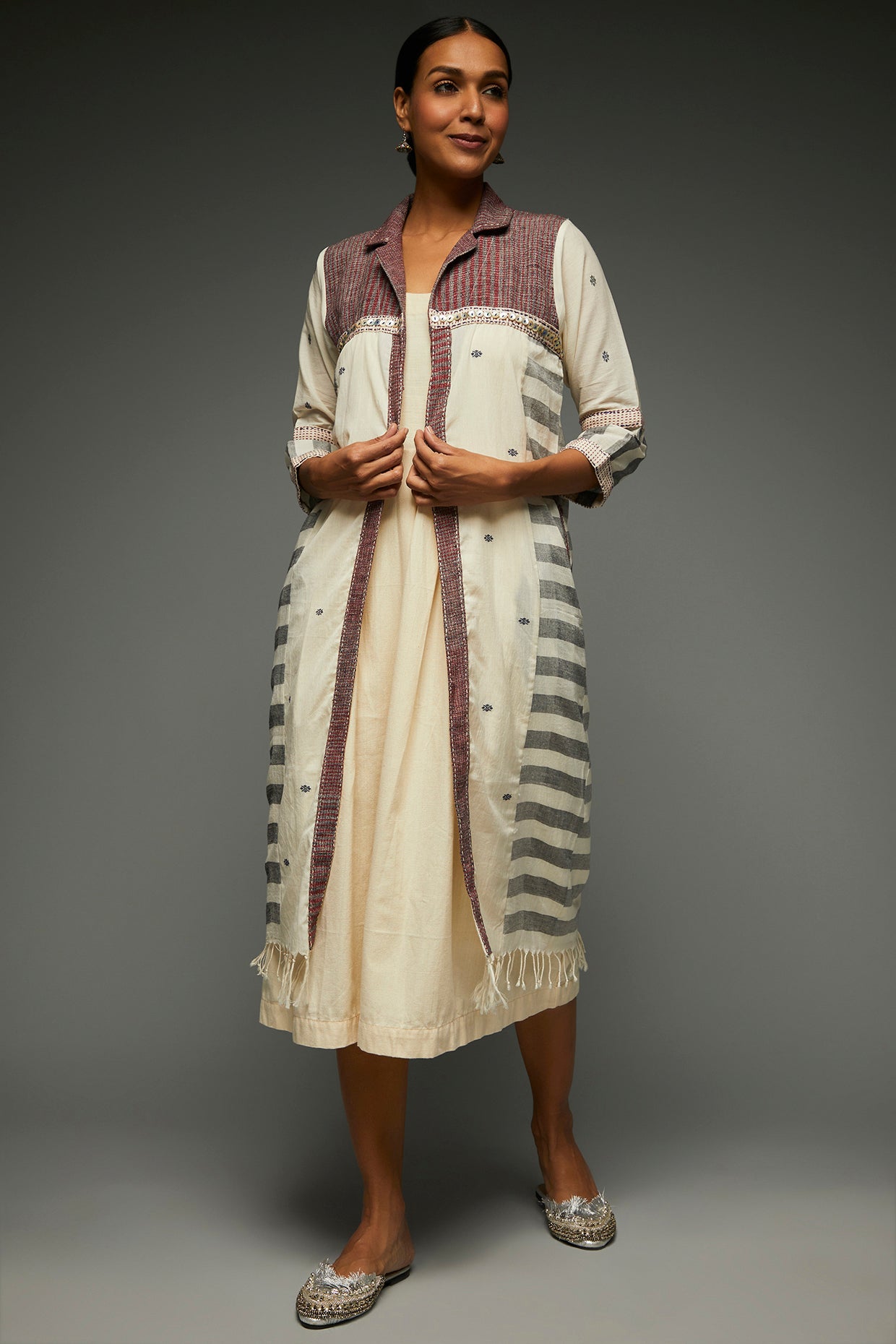 Riona Maroon Long Jacket - Front Image