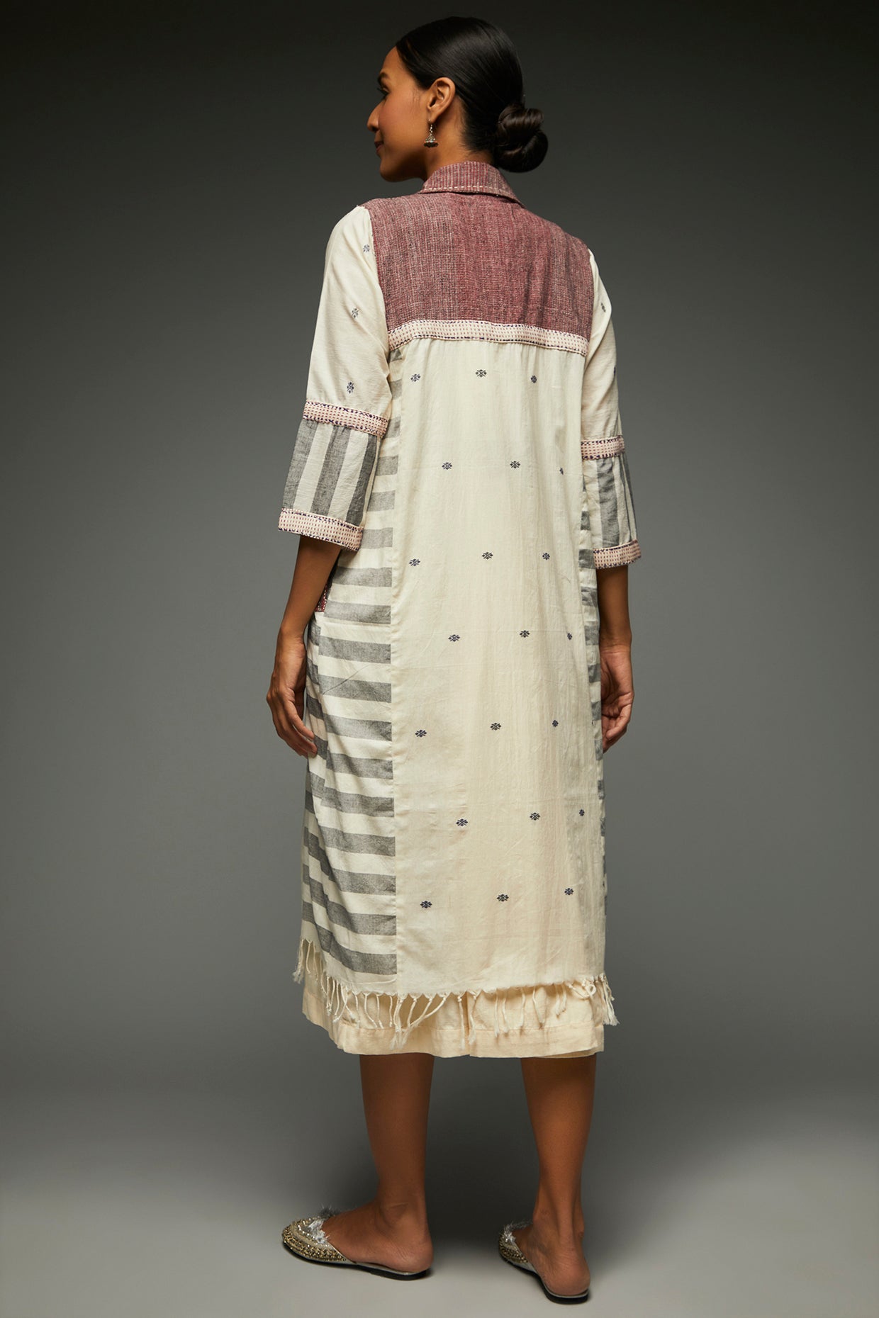 Riona Maroon Long Jacket - Back Image