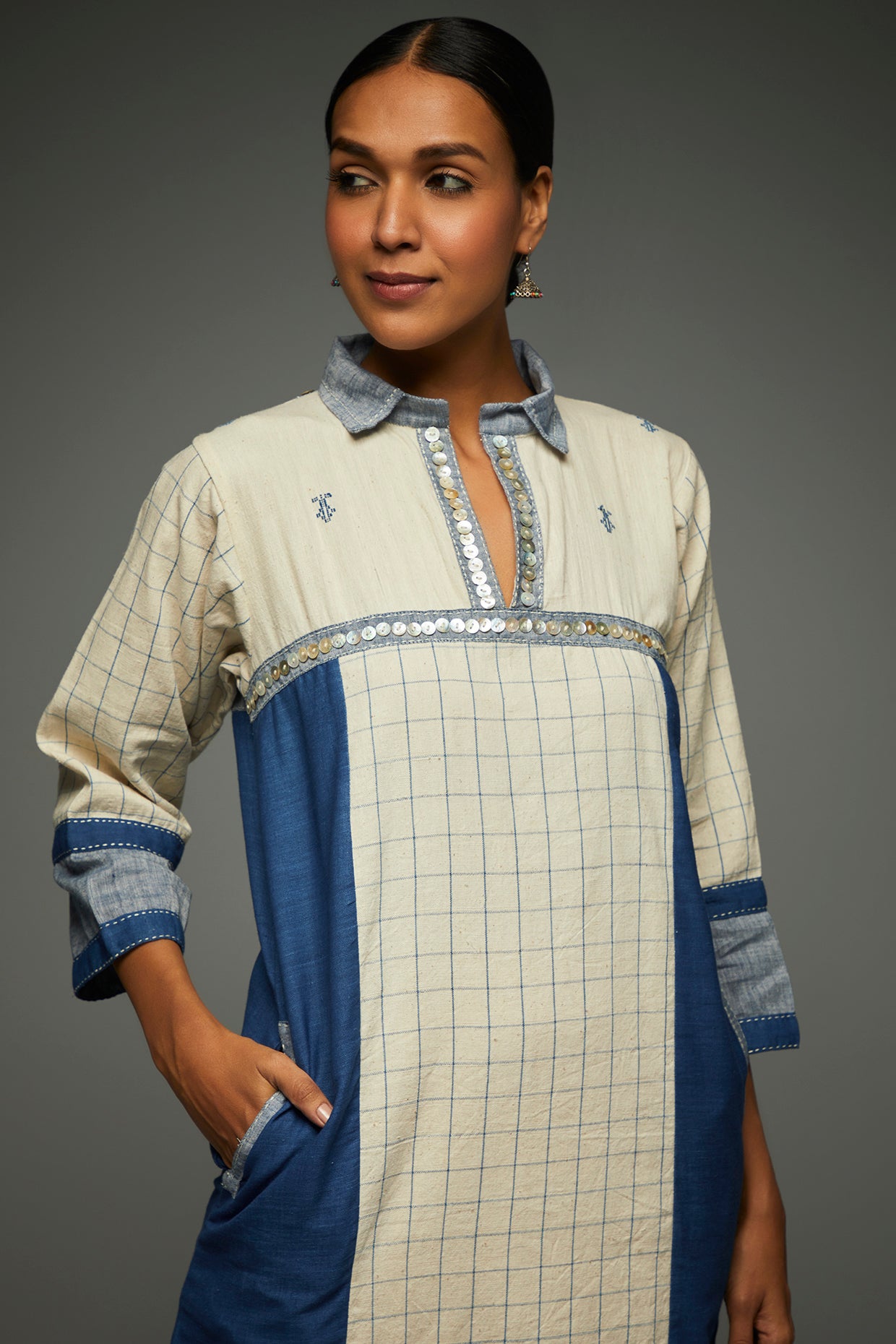 Eva Indigo Dress - Front Detail Image