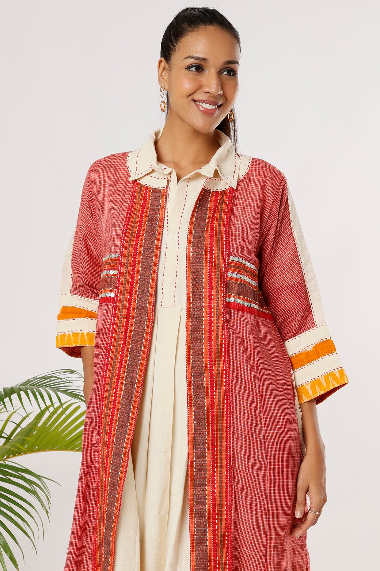 Arundhati Pleated Dress With Jacket - Front Detail Image