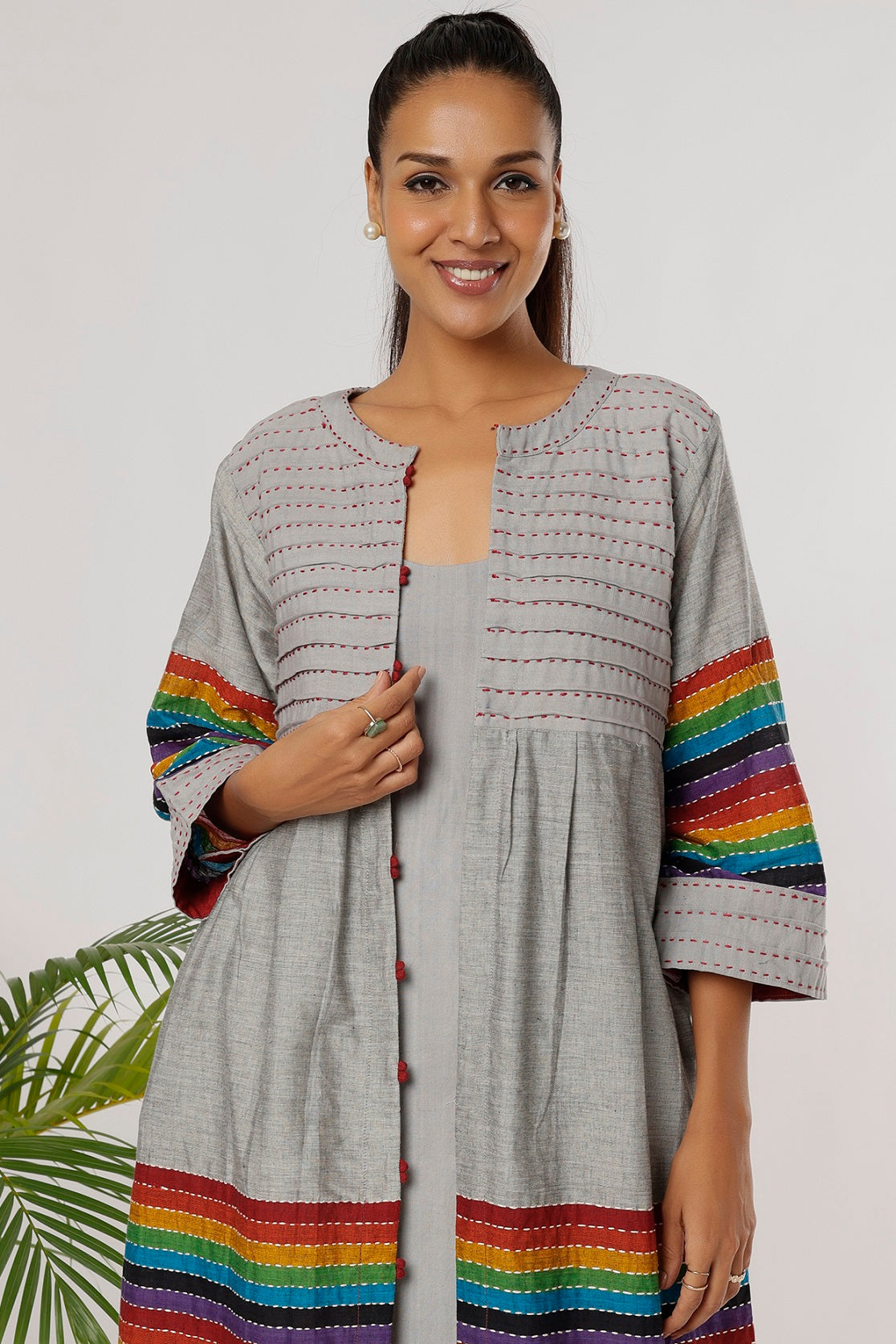 Yugandhara Spaghetti Dress With Jacket - Front Detail Image