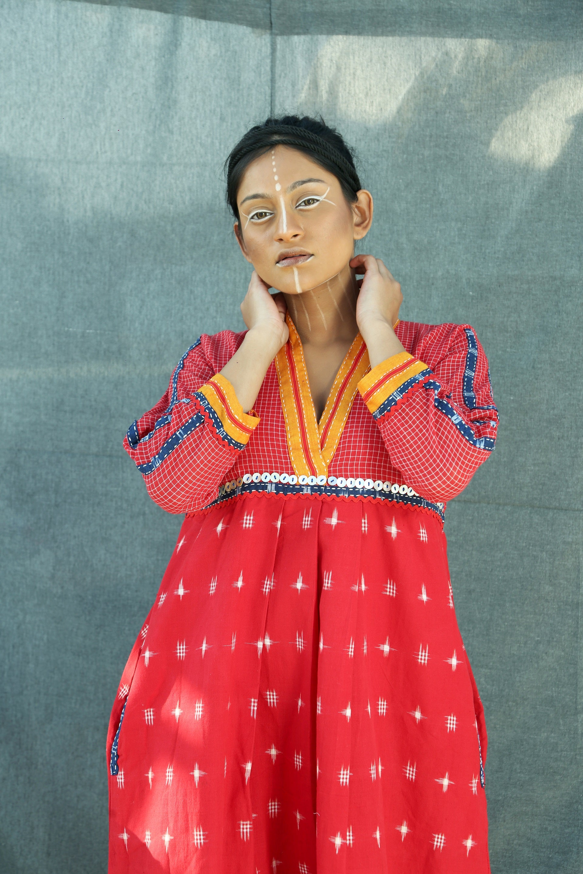 Dhara V neck Dress - Front Detail Image