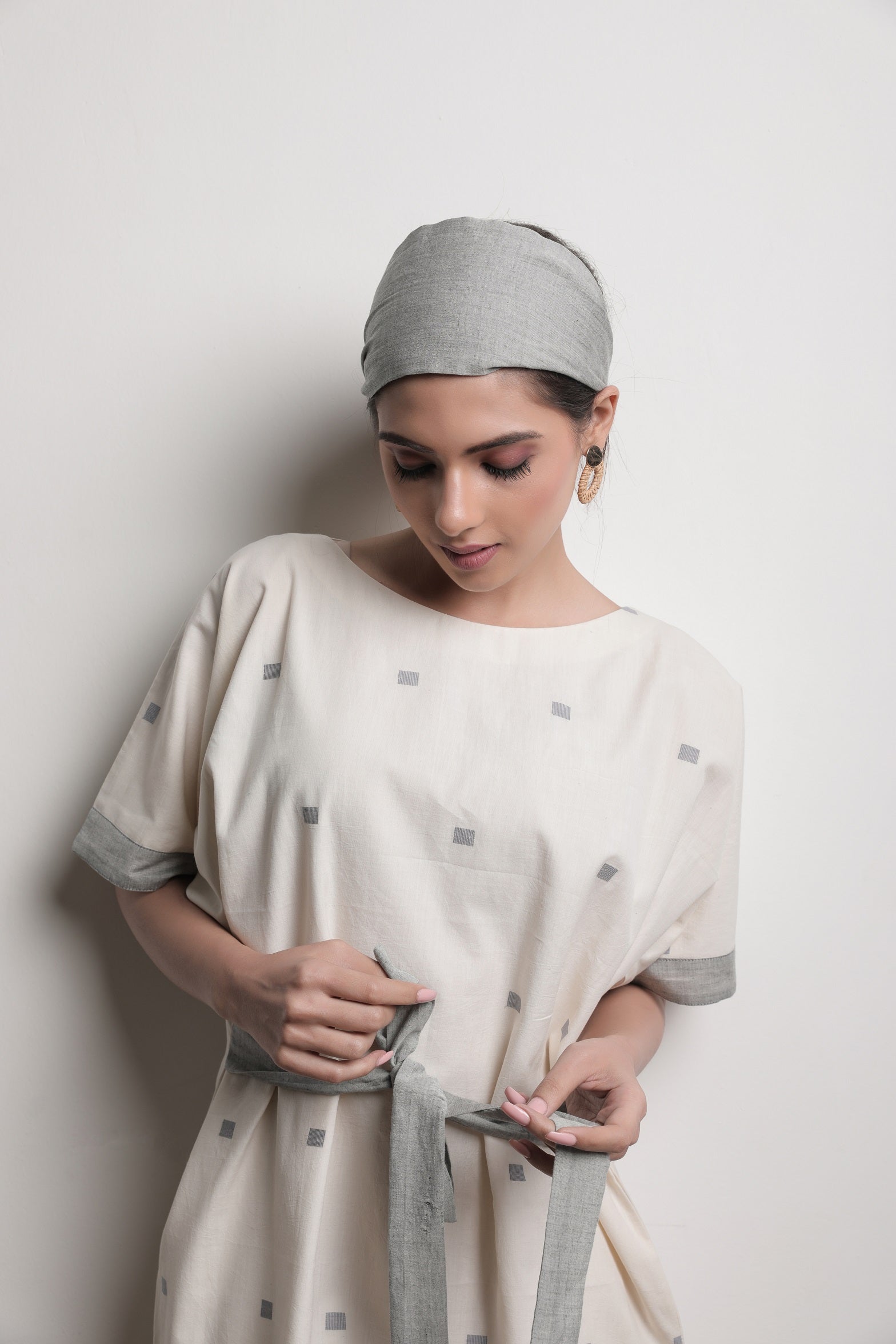 Aster Boat Neck Dress - Front Detail Image