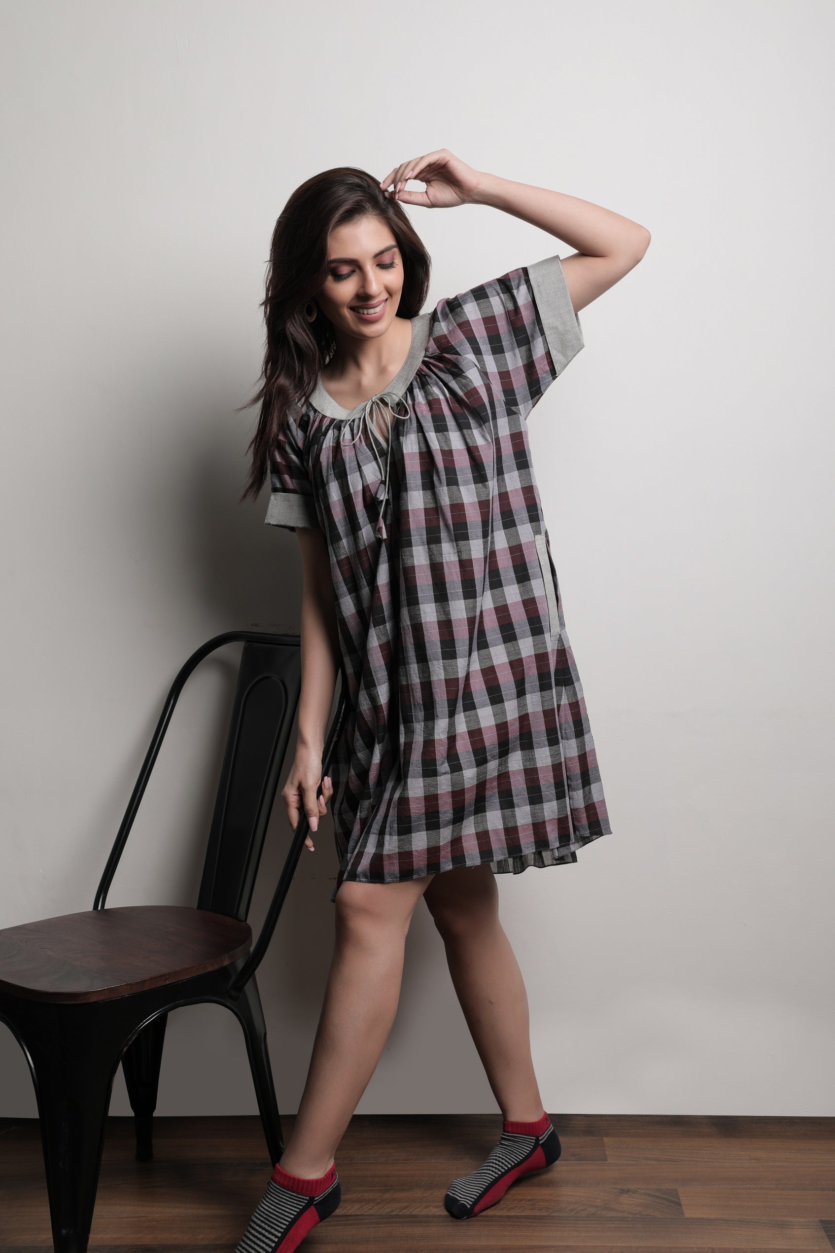 Hollyhock Chequered Dress - Styled Image