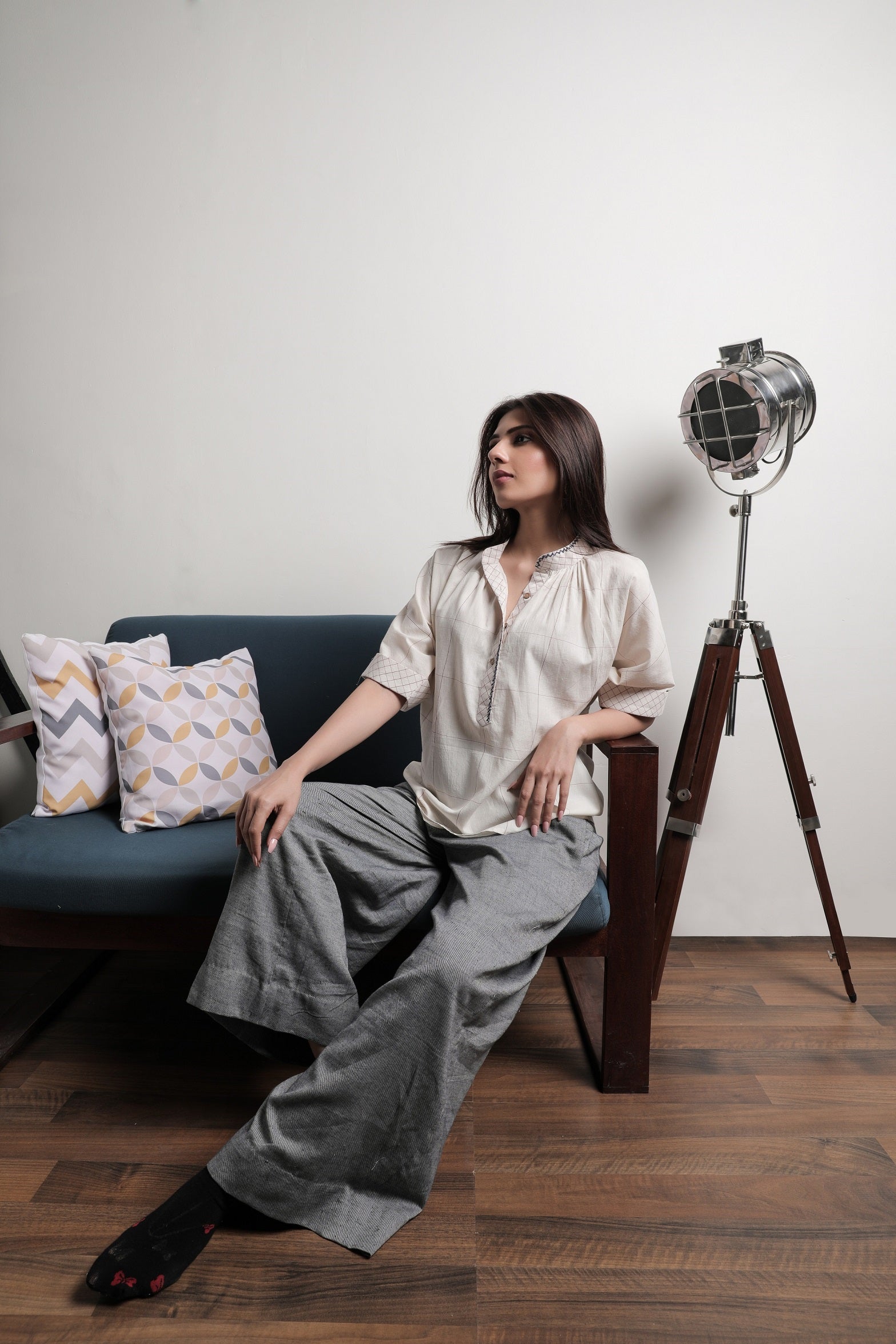 Plumeria Ivory Shirt - Styled Image