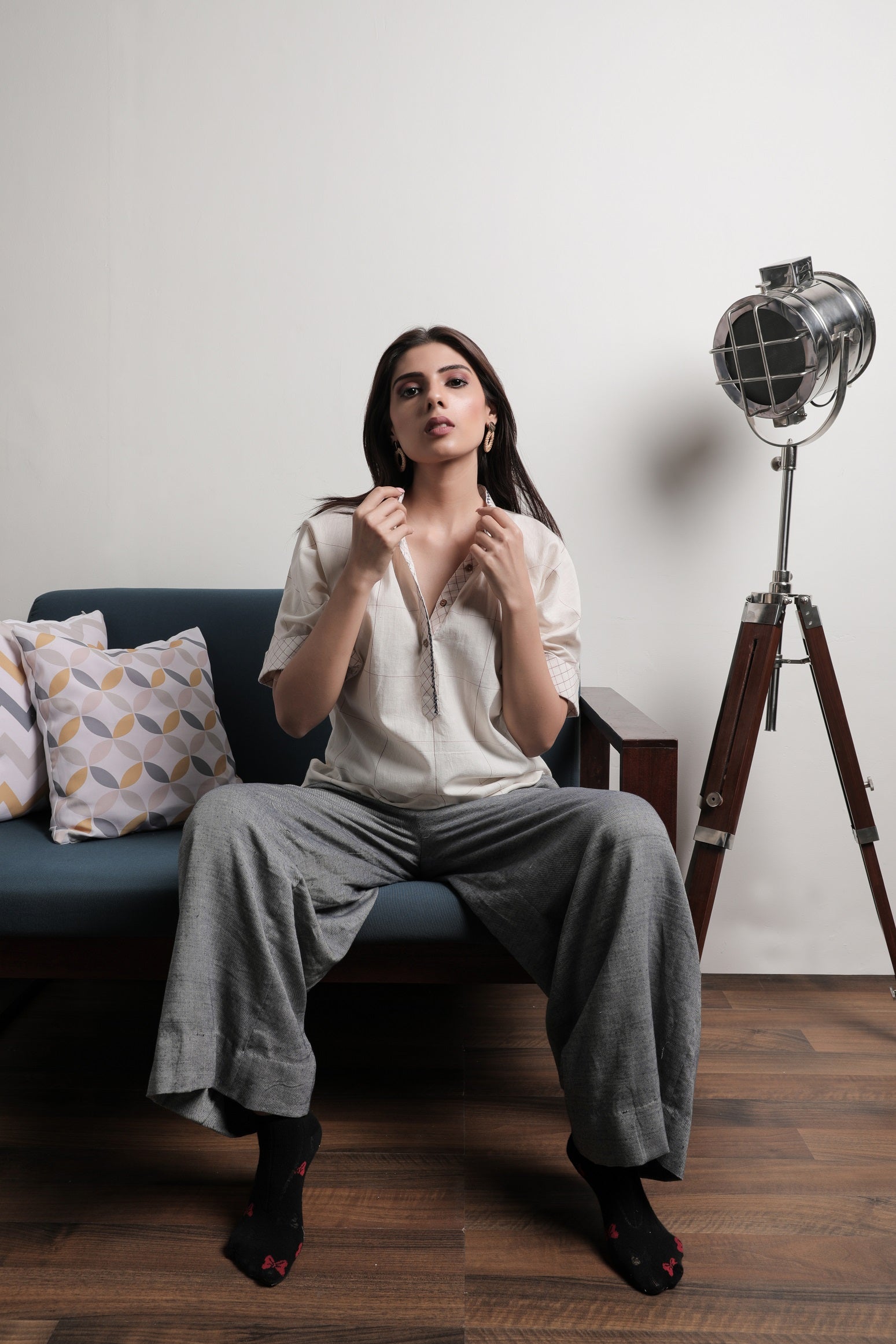 Plumeria Ivory Shirt - Styled Image